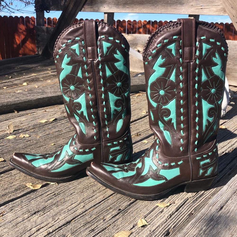 Lane Cowboy Boots Size 10.5 Turquoise and Brown